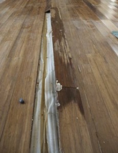 Water damage on a bamboo floor