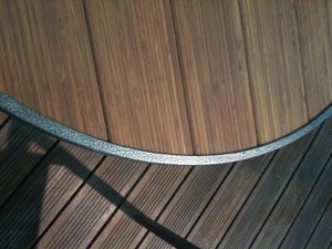Bamboo table with a steel frame used in a restaurant